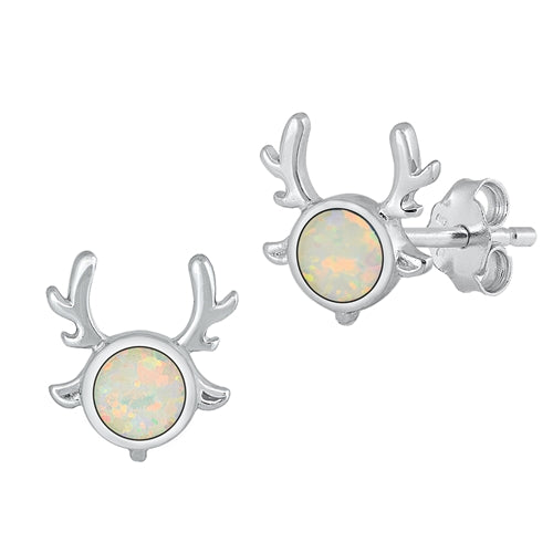 Silver Lab Opal Earrings - Deer
