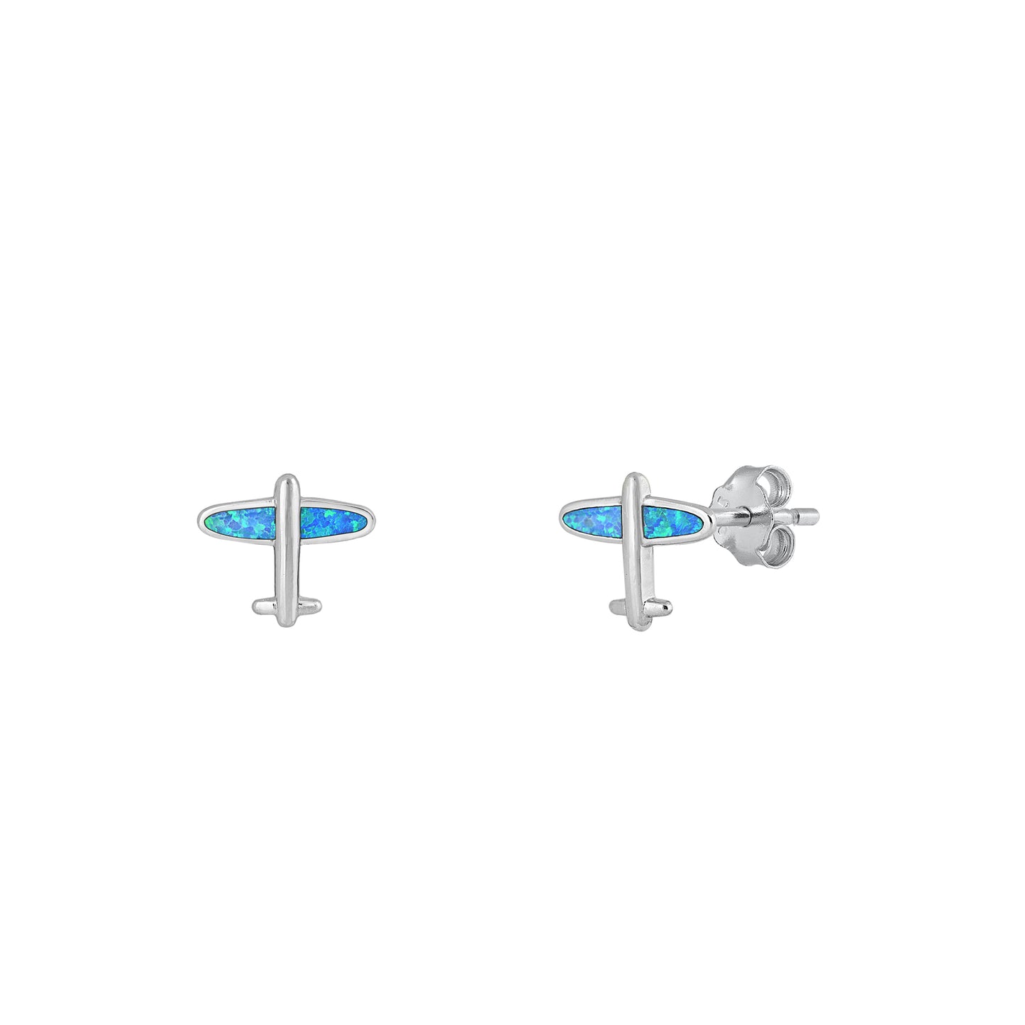 Silver Lab Opal Earrings - Airplane