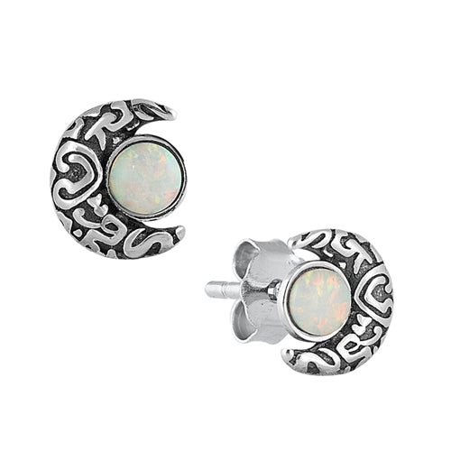 Silver Lab Opal Earrings - Moon
