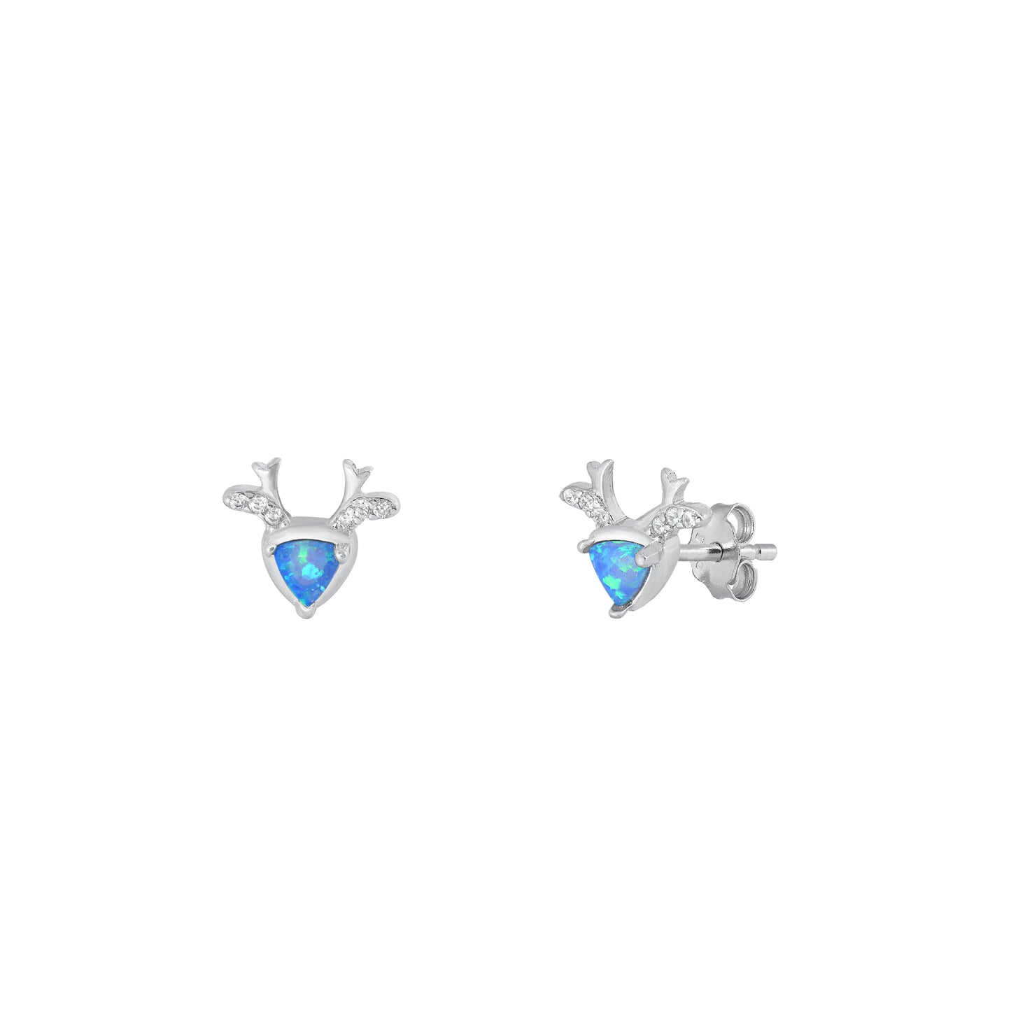Silver Lab Opal Earrings - Deer