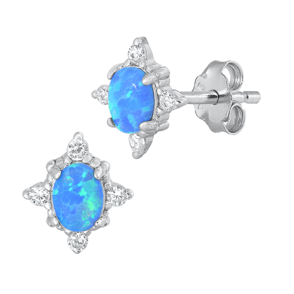 Silver Lab Opal Earrings