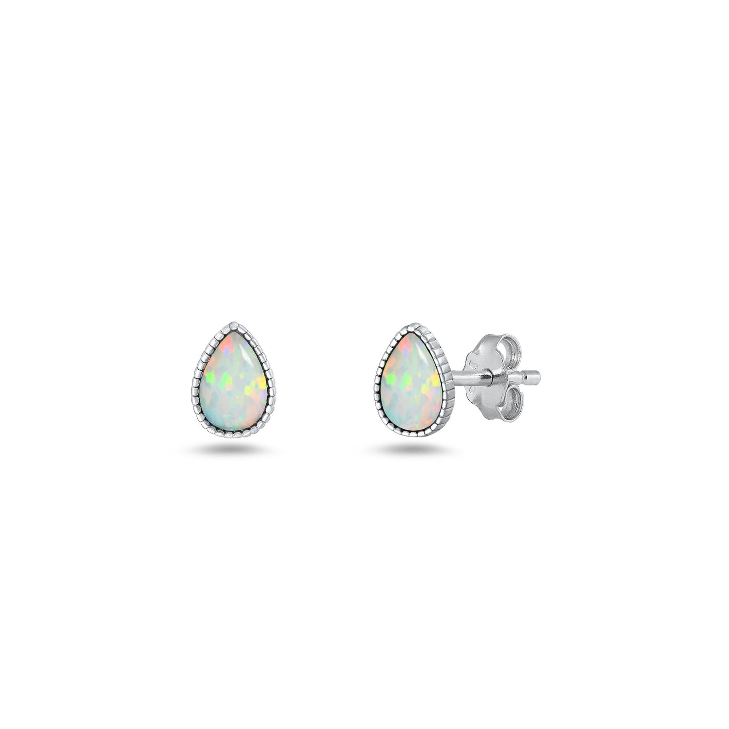Silver Lab Opal Earrings - Teardrop