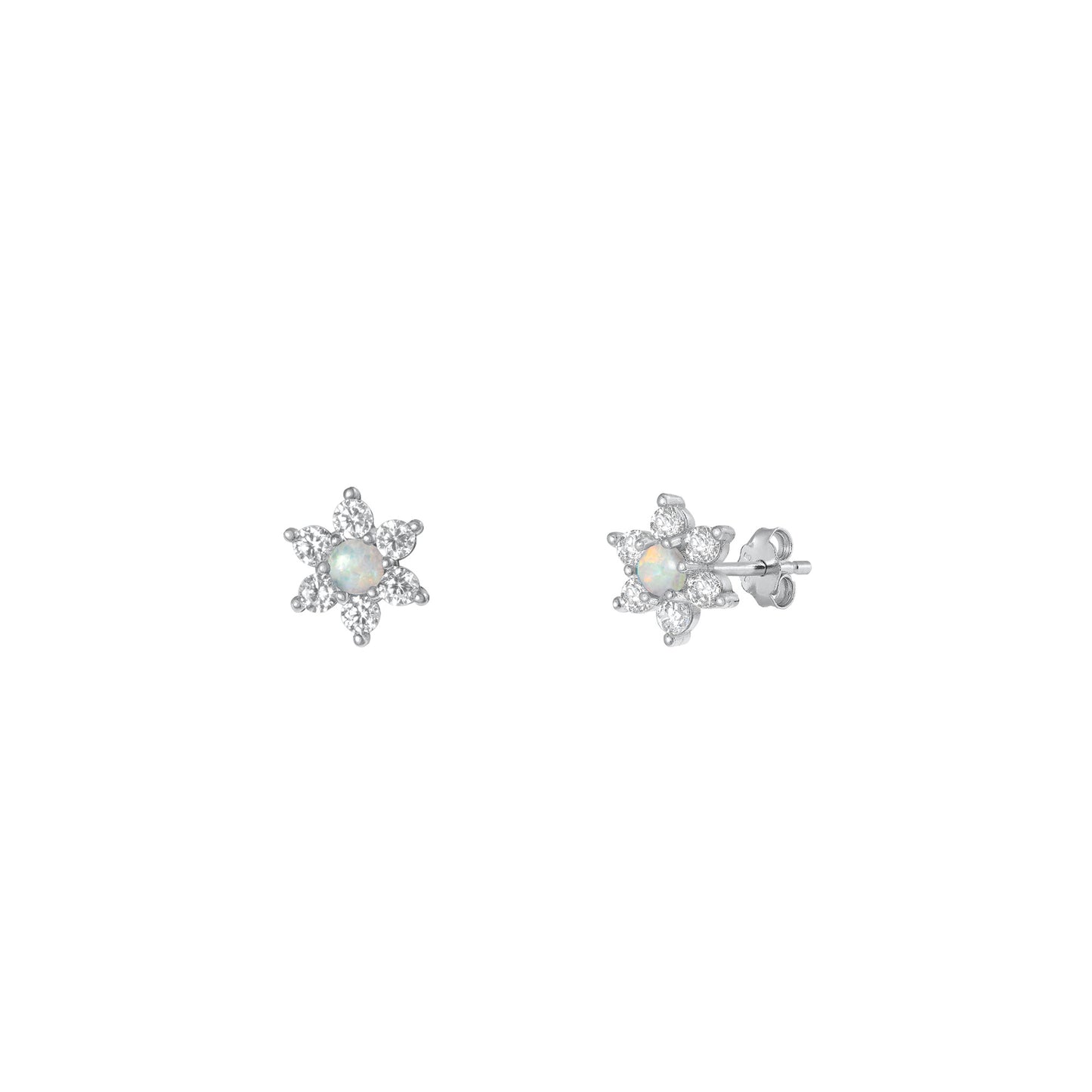 Silver Lab Opal Earring - Flower