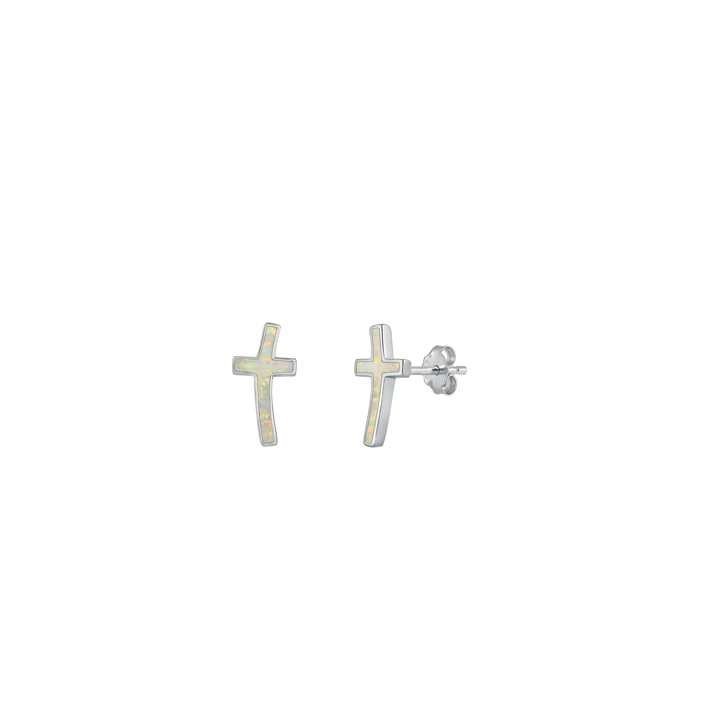 Silver Lab Opal Earring - Cross