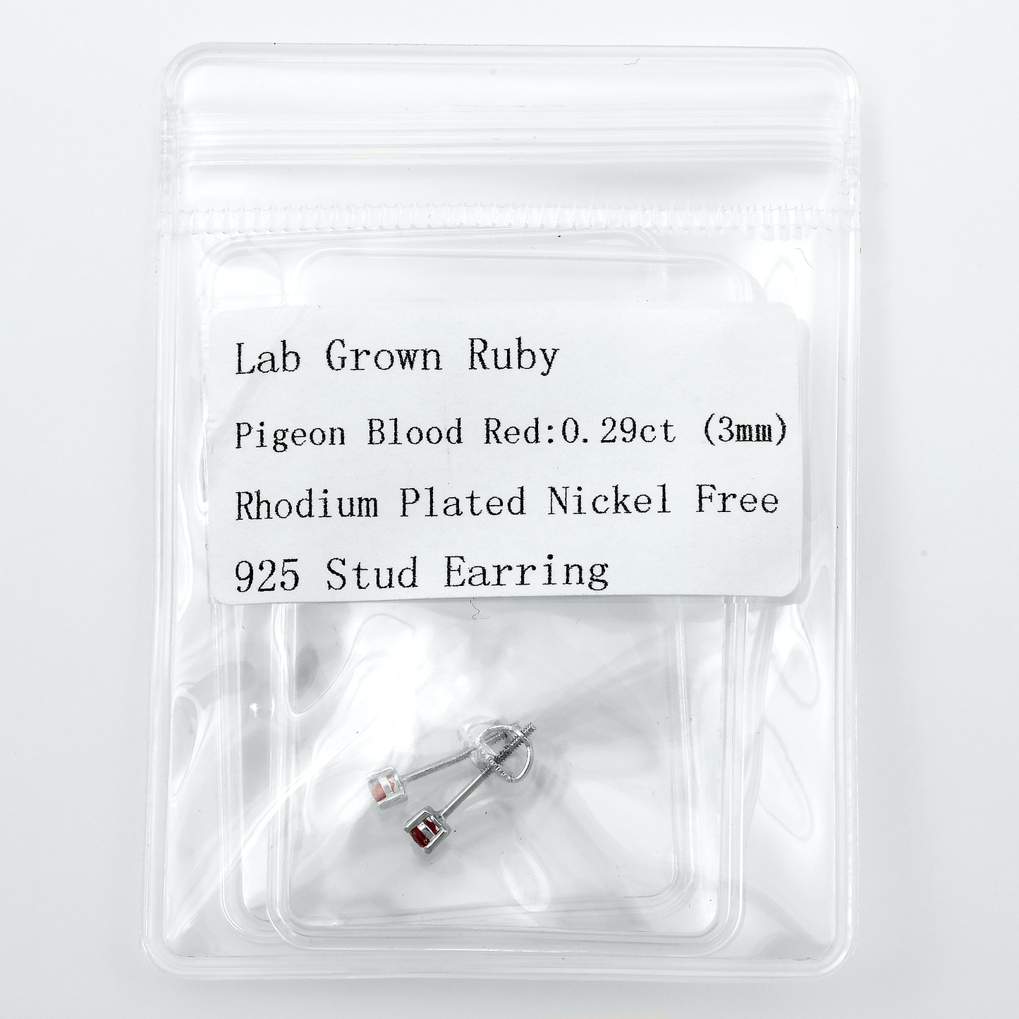 Lab Ruby Earrings - 3 mm
