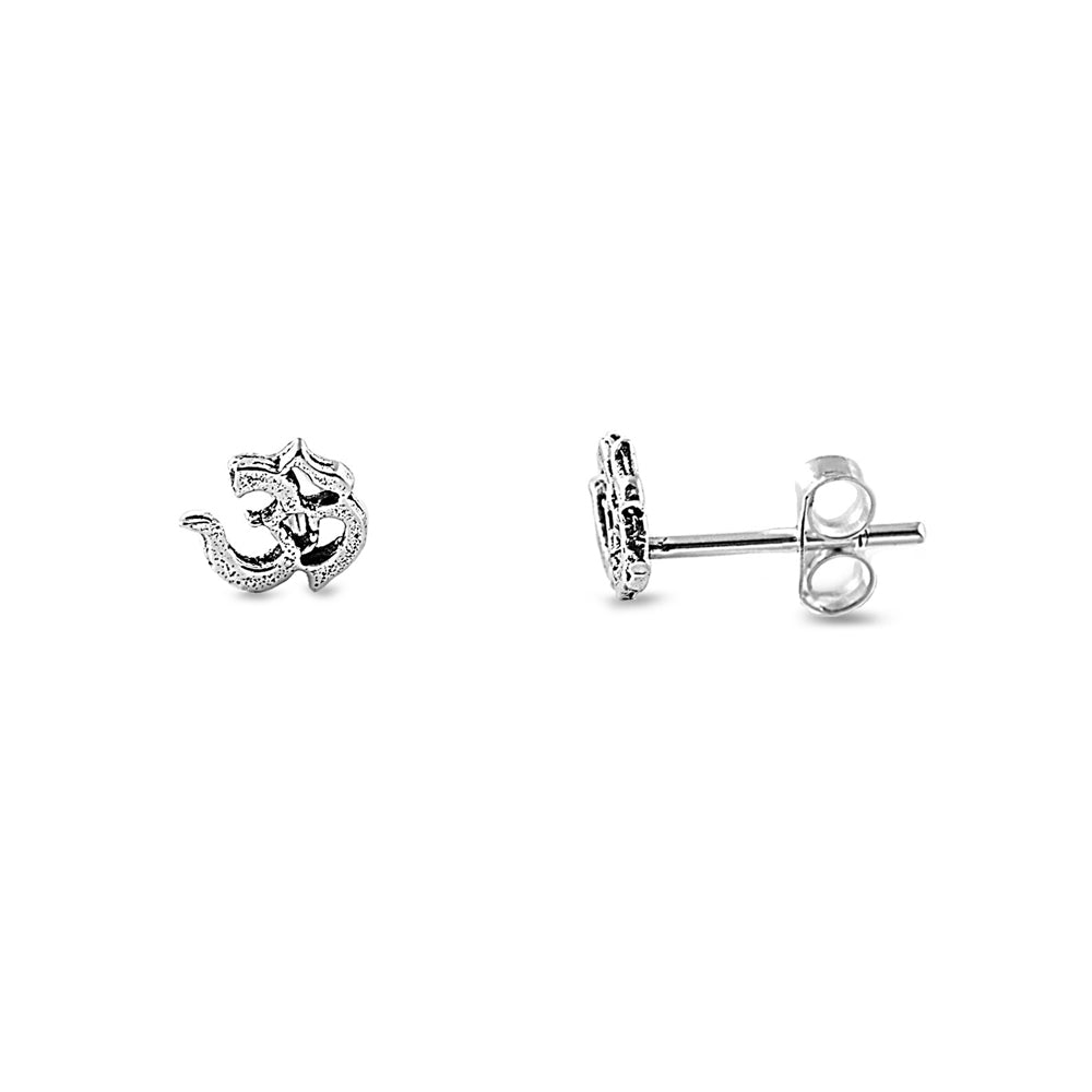 Silver Stud Earrings -Om Sign