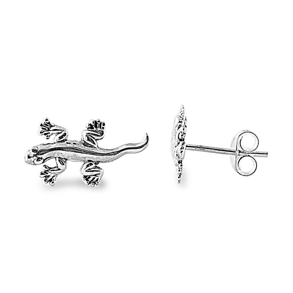 Silver Stud Earrings - Lizard