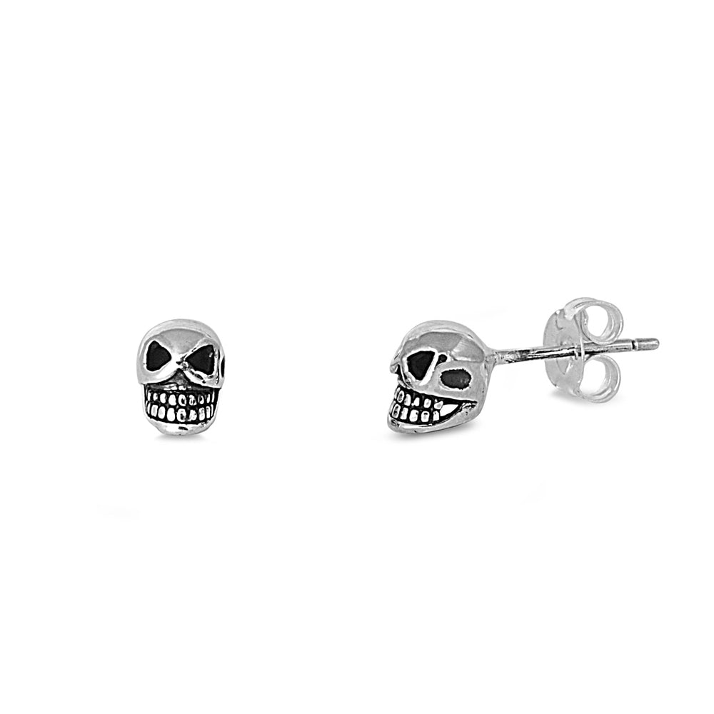Silver Stud Earrings - Skull Head