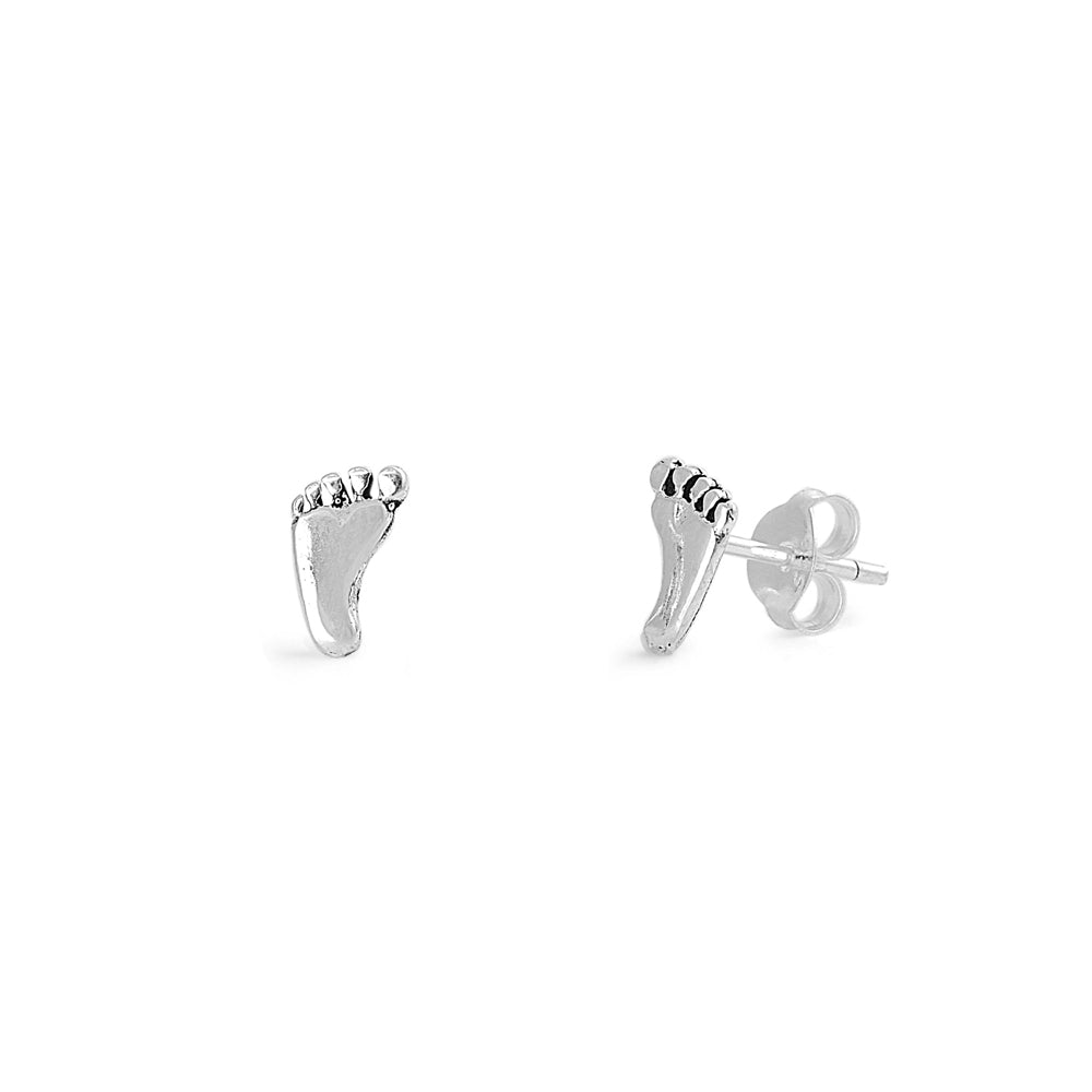 Silver Stud Earrings - Feet