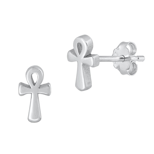 Silver Stud Earrings - Ankh