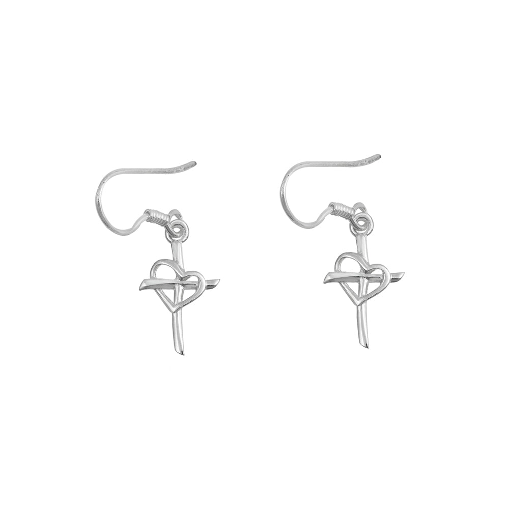 Silver Stud Earrings - Heart and Cross