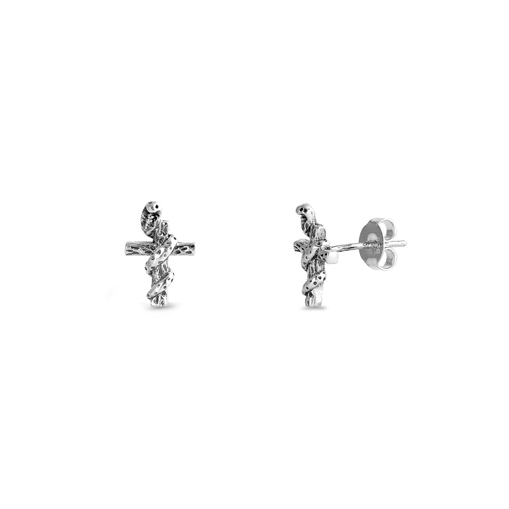 Silver Stud Earrings - Snake Cross