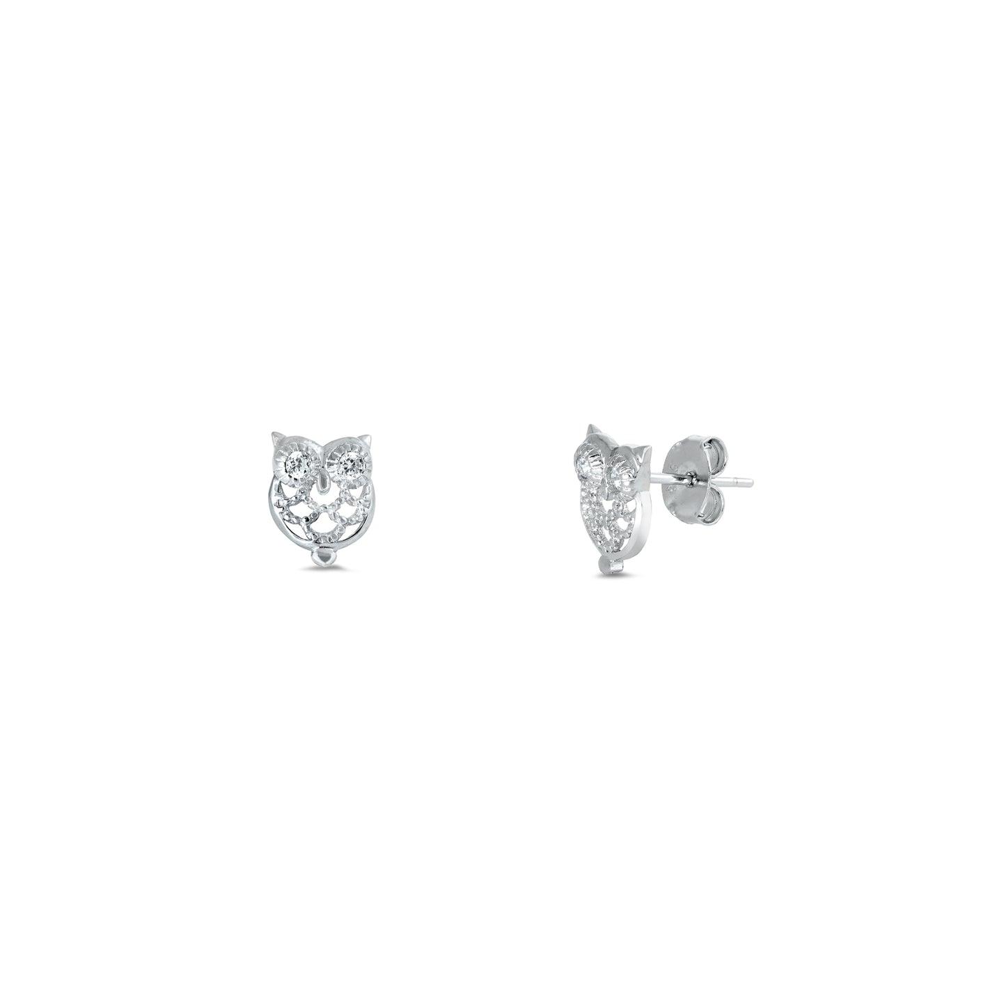 Silver Stud Earrings - Owl