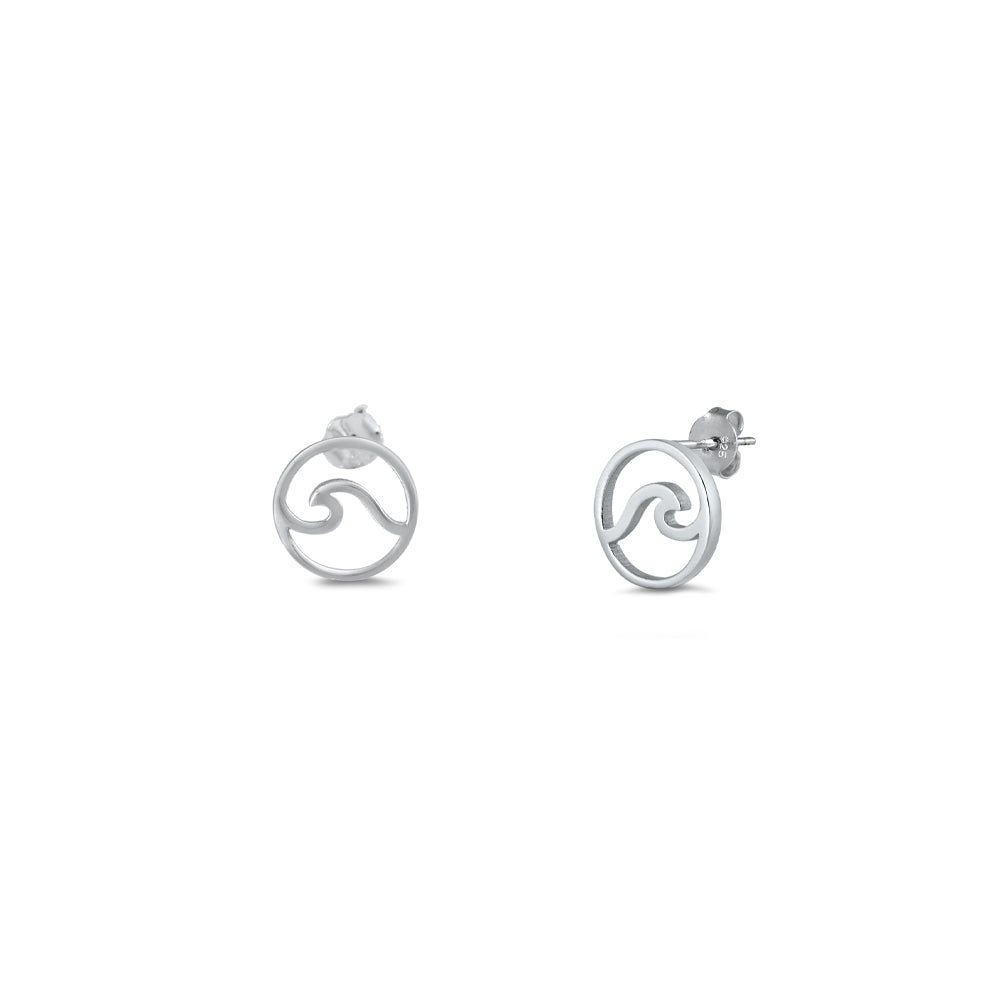 Silver Stud Earrings - Wave