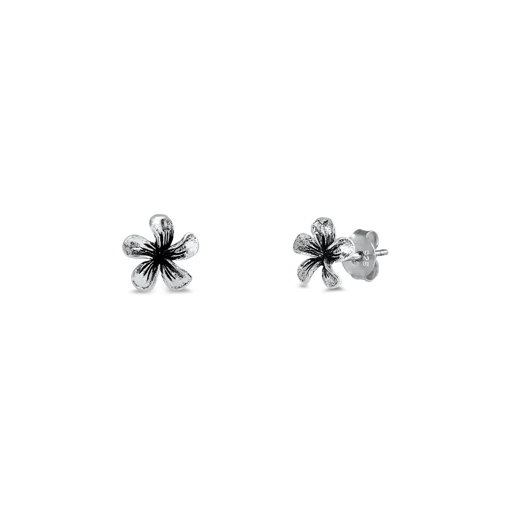 Silver Stud Earrings - Plumeria