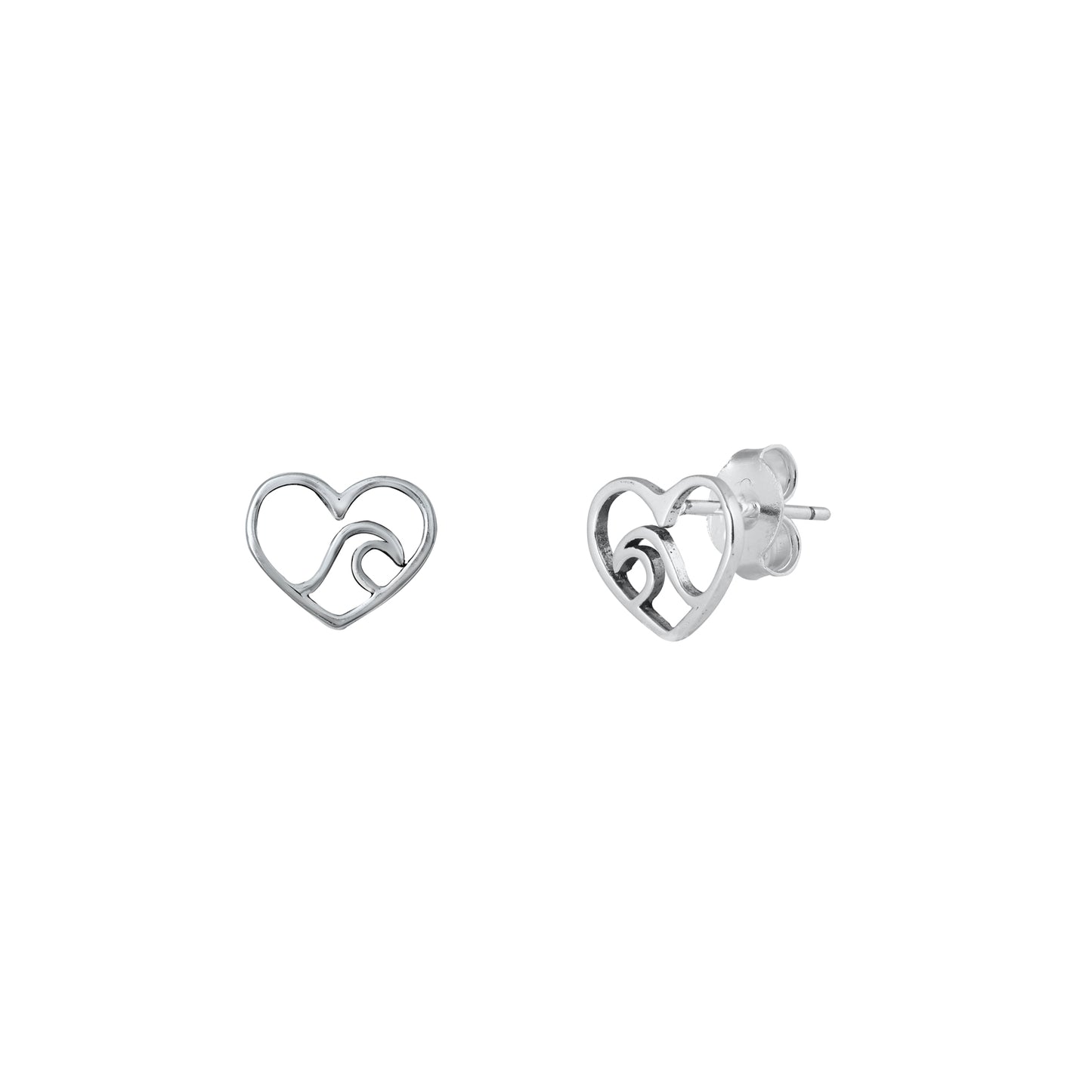 Silver Earrings - Heart & Wave