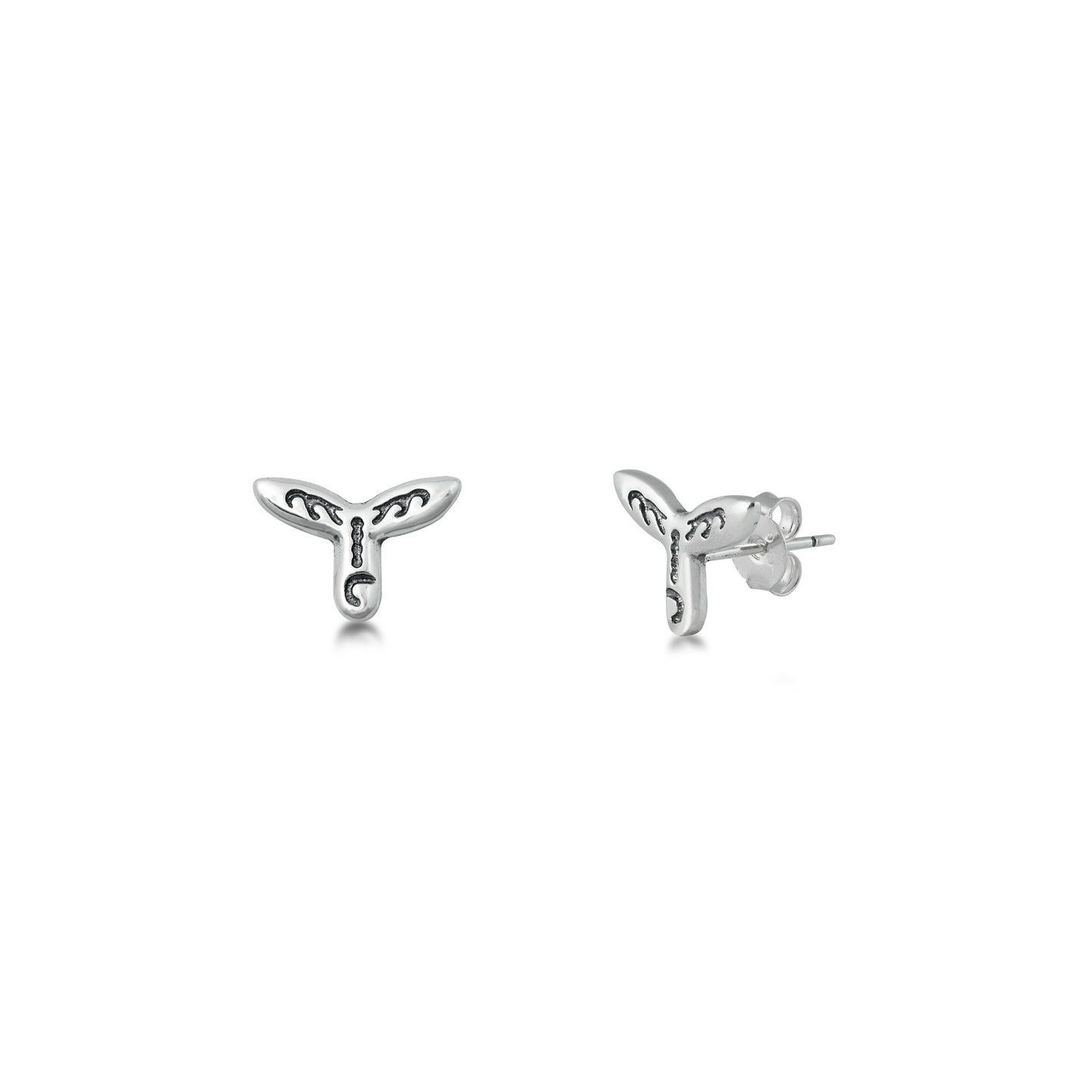 Silver Stud Earrings - Whale Tail