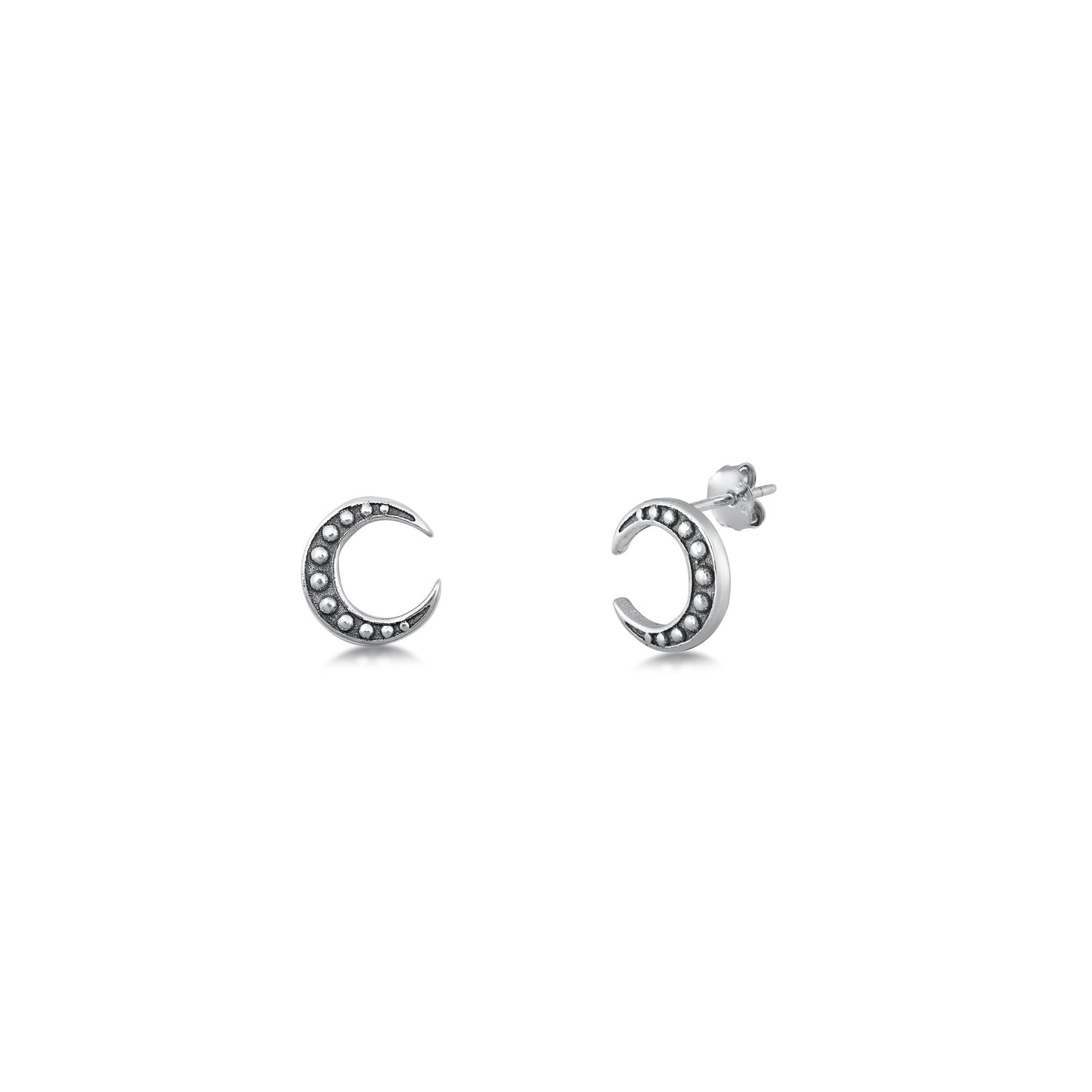 Silver Stud Earrings - Crescent Moon