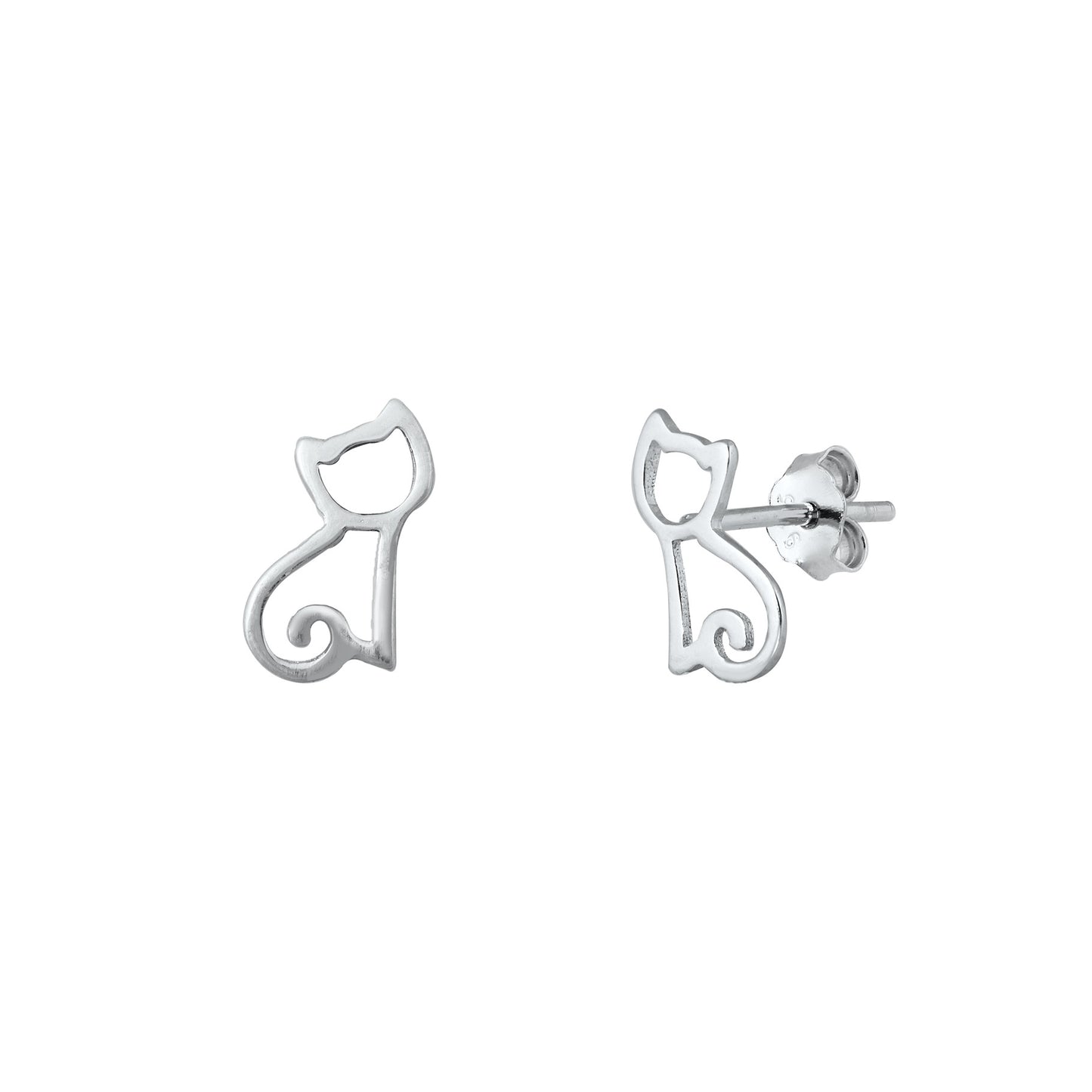 Silver Stud Earrings - Cat