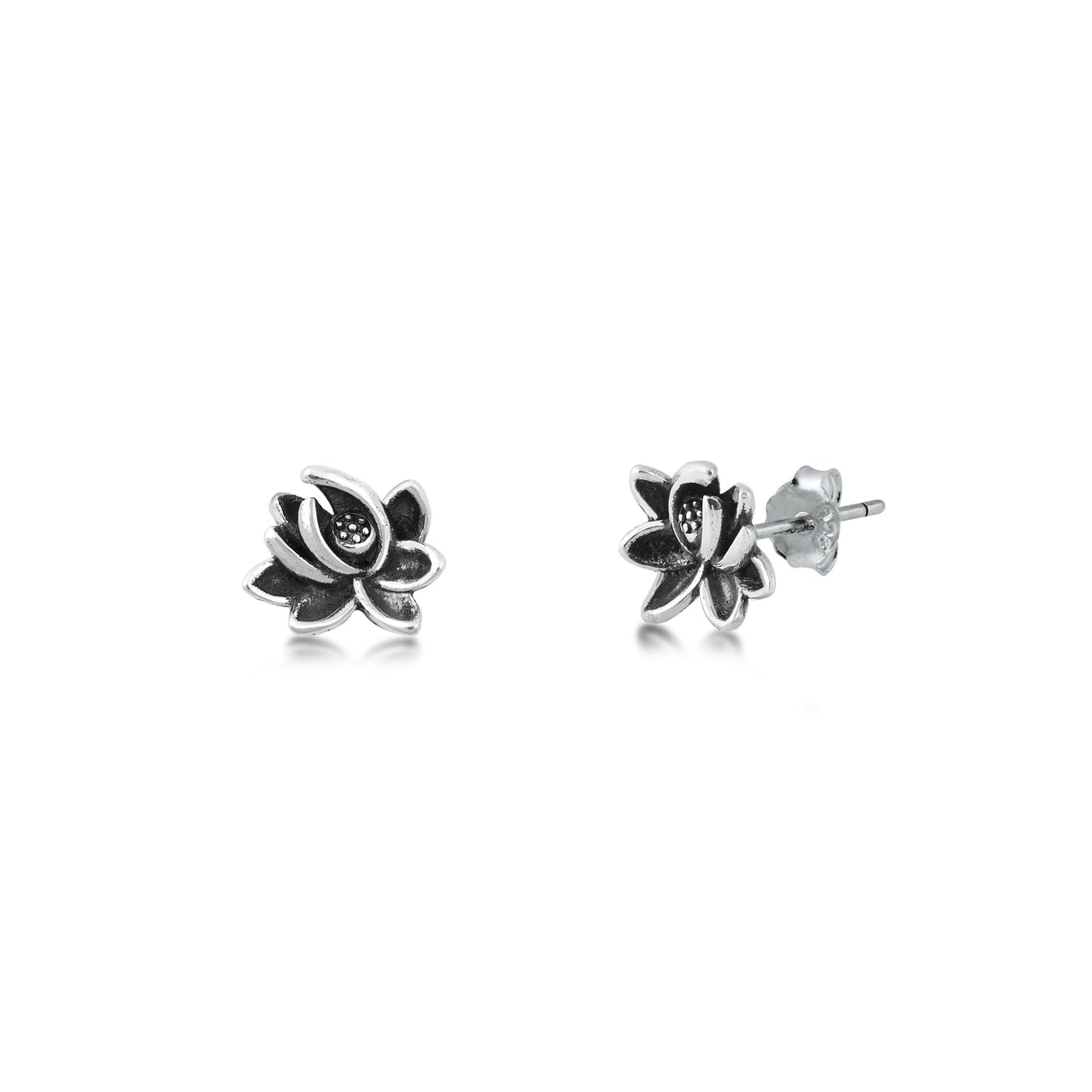 Silver Stud Earrings - Lotus