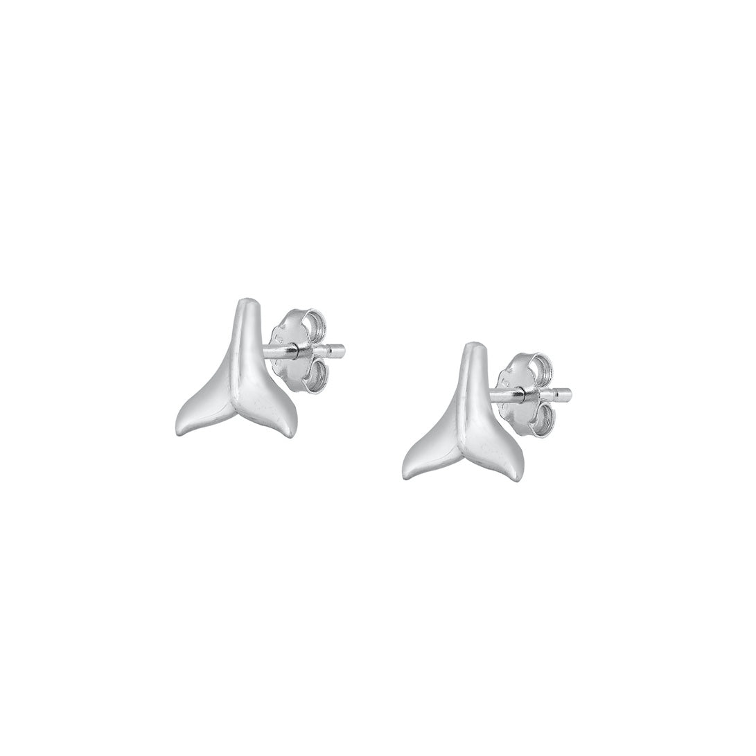 Silver Stud Earrings - Whale Tail