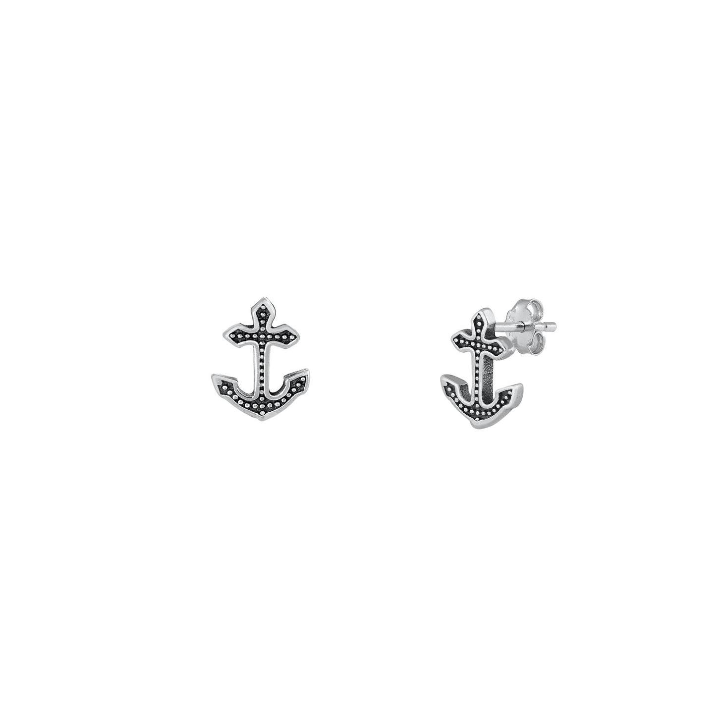 Silver Stud Earrings - Anchor