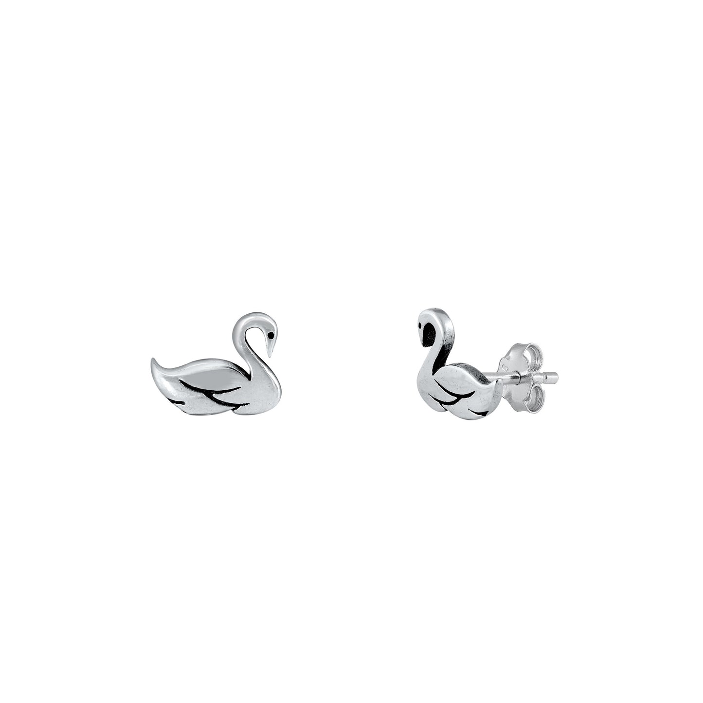 Silver Stud Earrings - Swan
