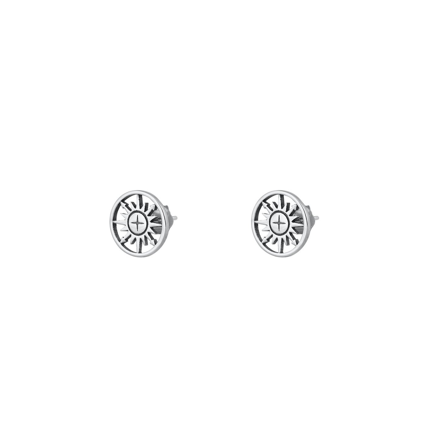 Silver Stud Earrings - Compass