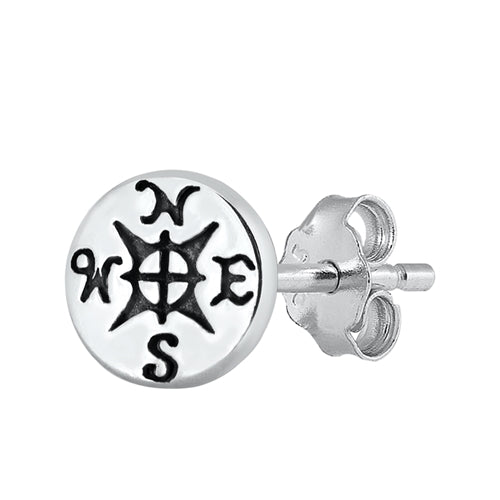 Silver Stud Earrings - Compass