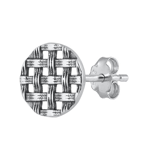 Silver Stud Earrings - Basket Weave