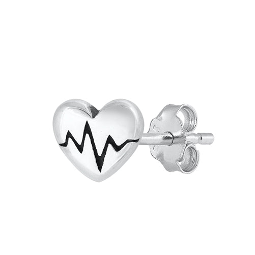 Silver Earrings - Heart EKG