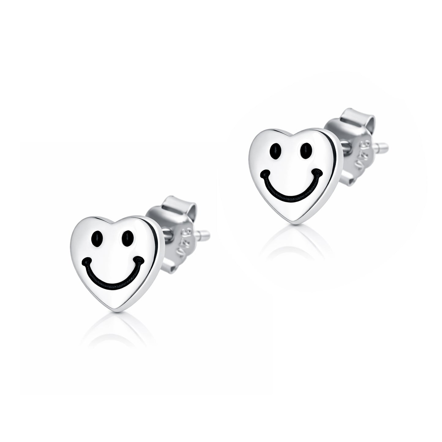 Silver Earrings - Happy Face Heart