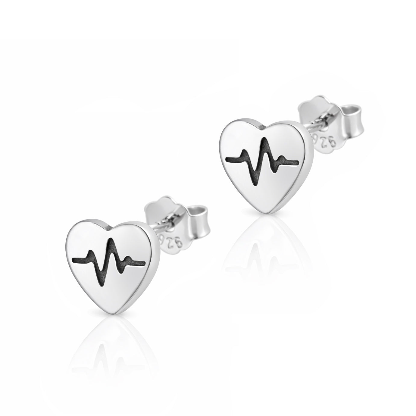 Silver Earrings - Heart EKG