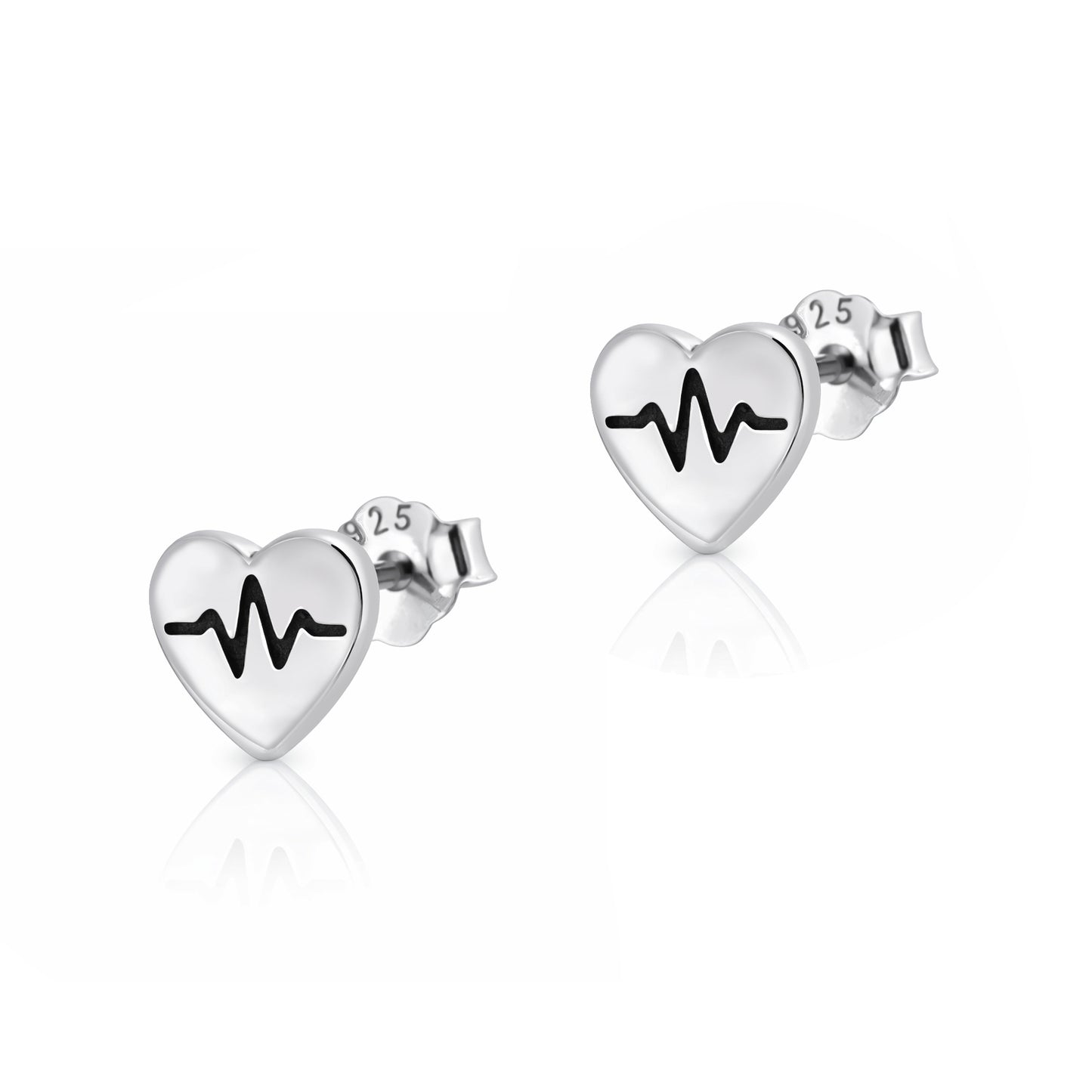 Silver Earrings - Heart EKG