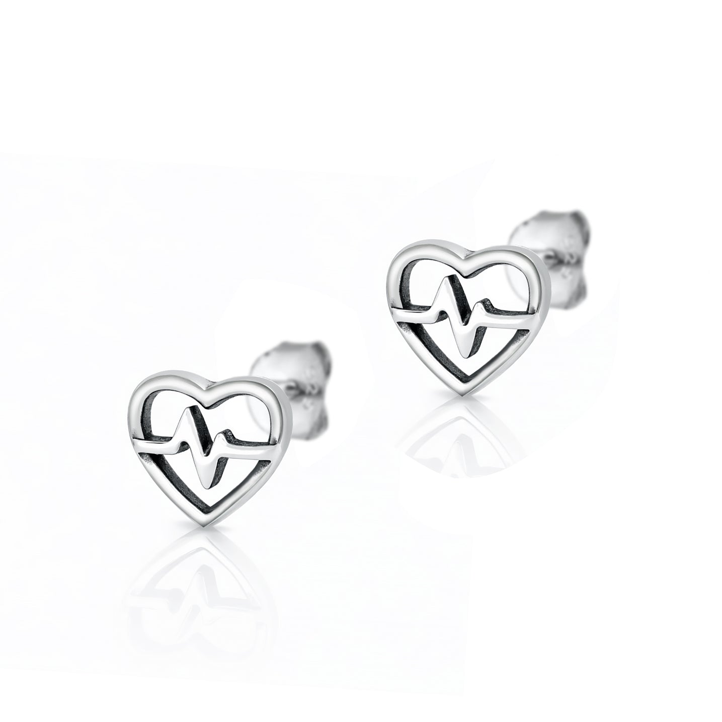 Silver Earrings - Heart EKG