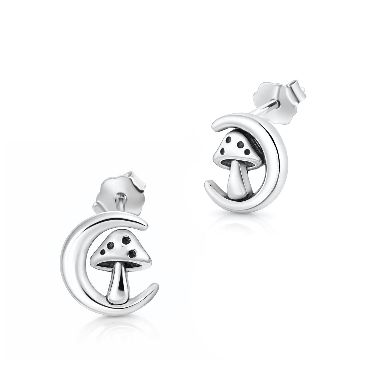 Silver Earrings - Moon & Mushroom