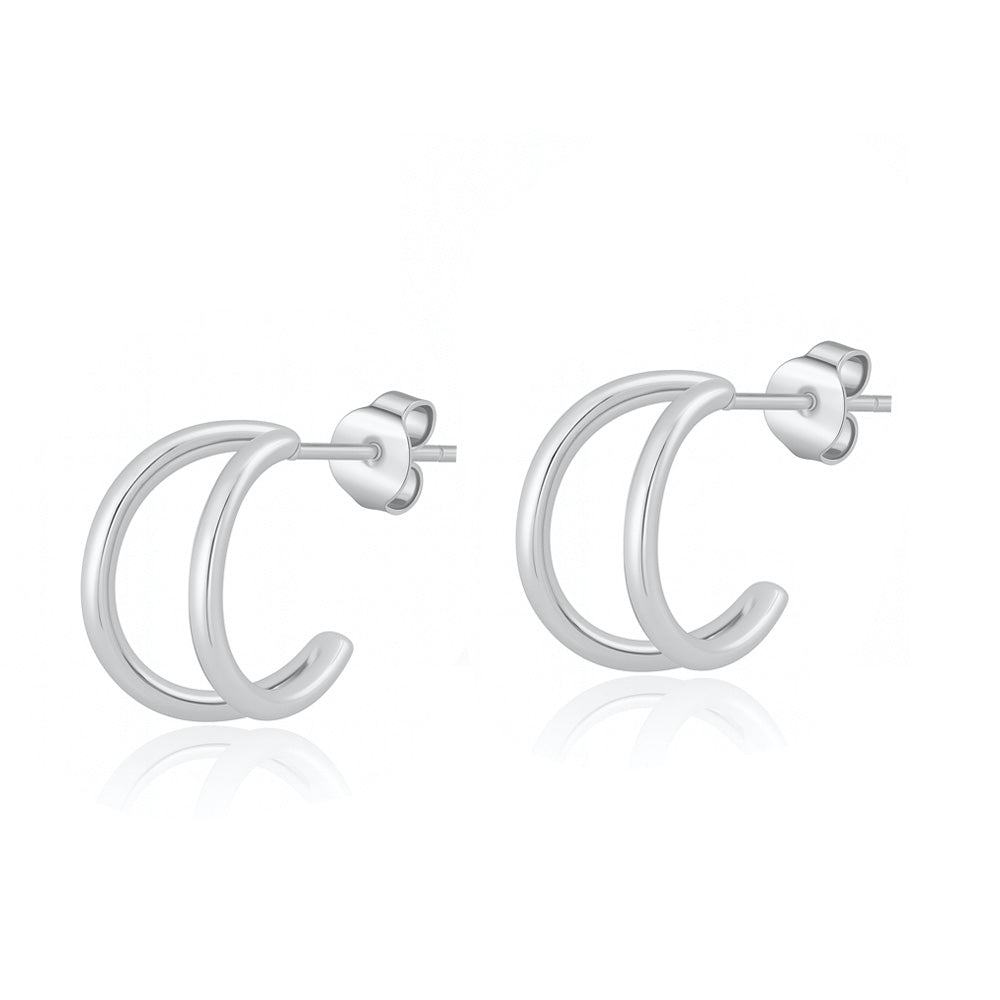 Silver Hoop Earrings - Double Hoop