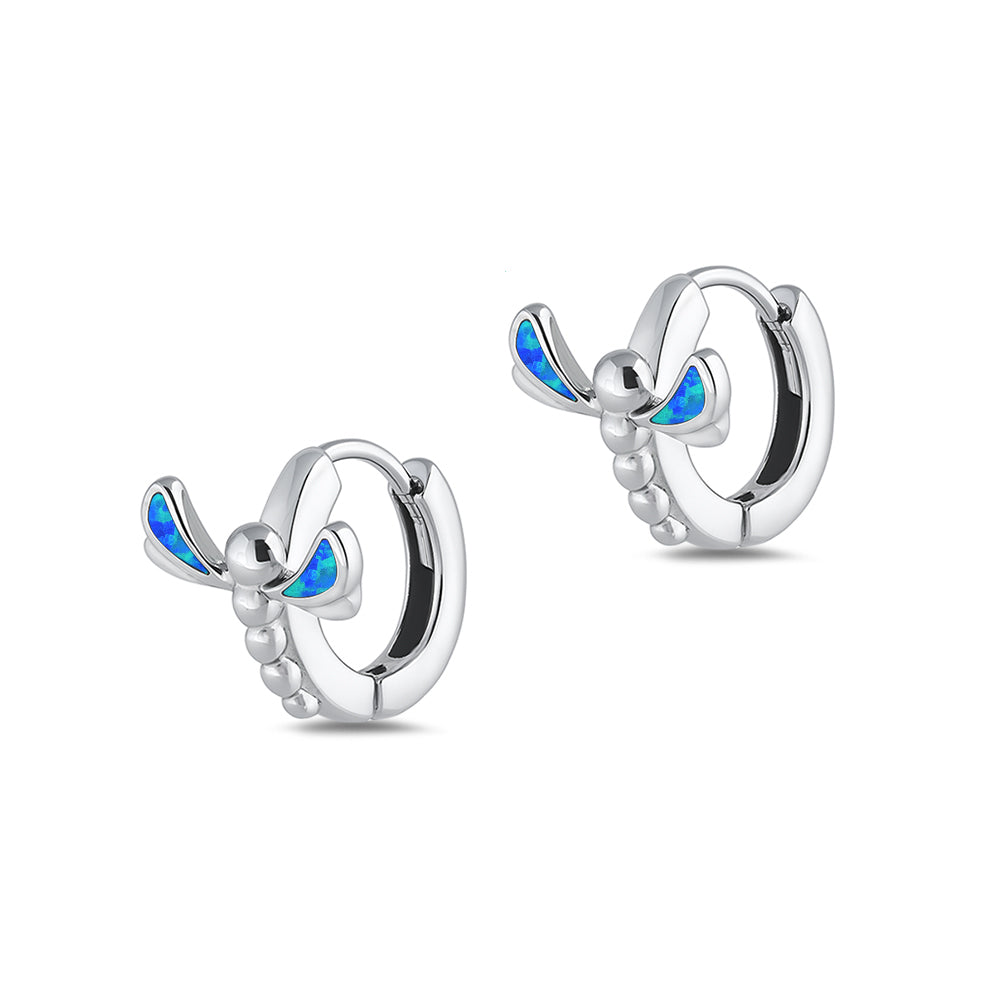 Silver Lab Opal Hoop Earring - Dragonfly