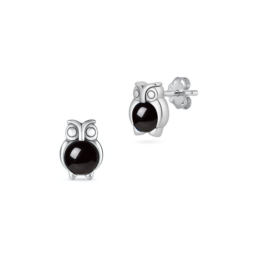 Silver Stone Earring - Owl