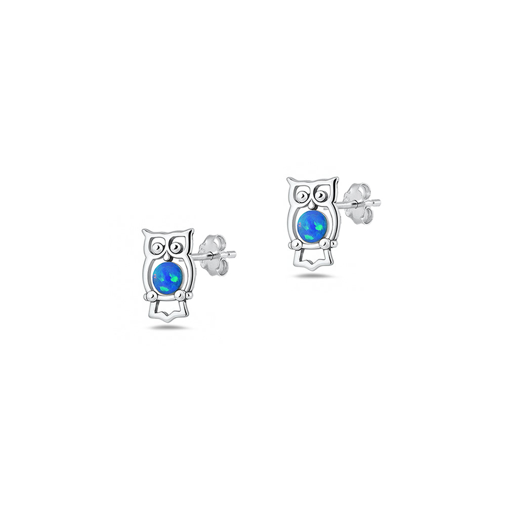 Silver Lab Opal Earrings - Owl