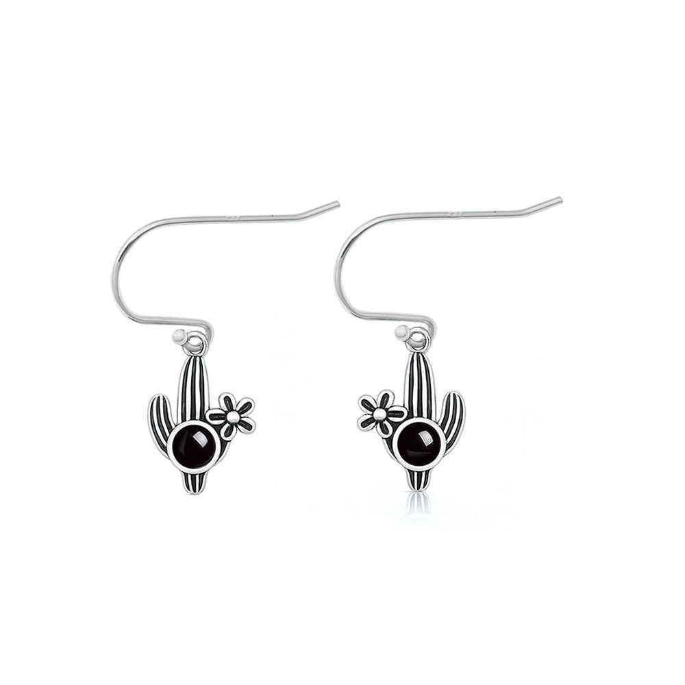 Silver Stone Earrings - Cactus