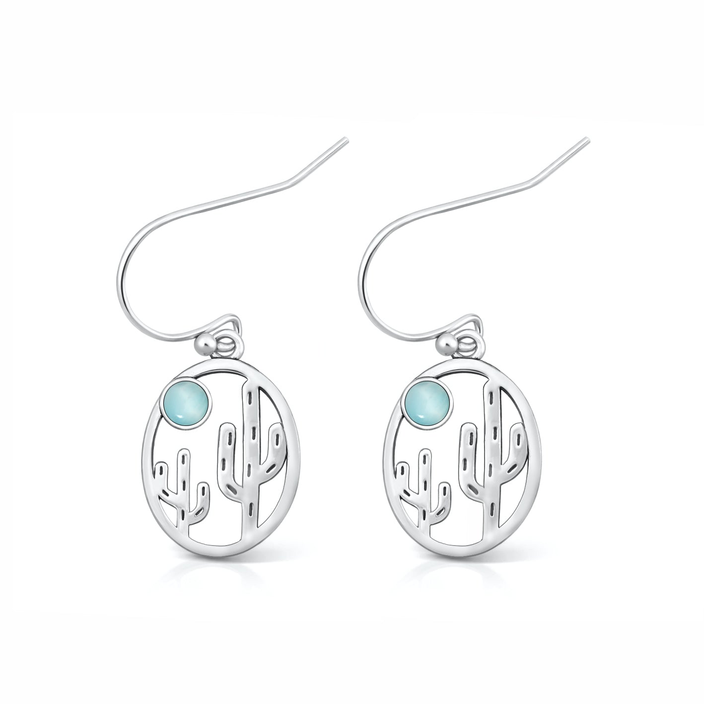 Silver Stone Earrings - Cactus