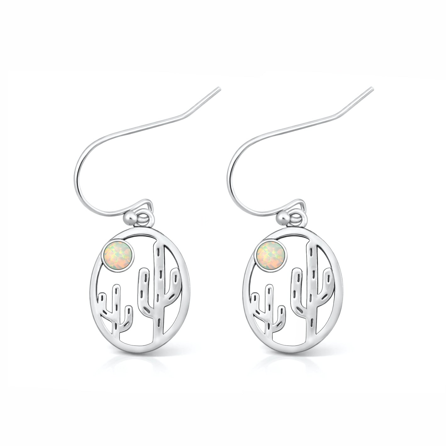 Silver Lab Opal Earrings - Cactus