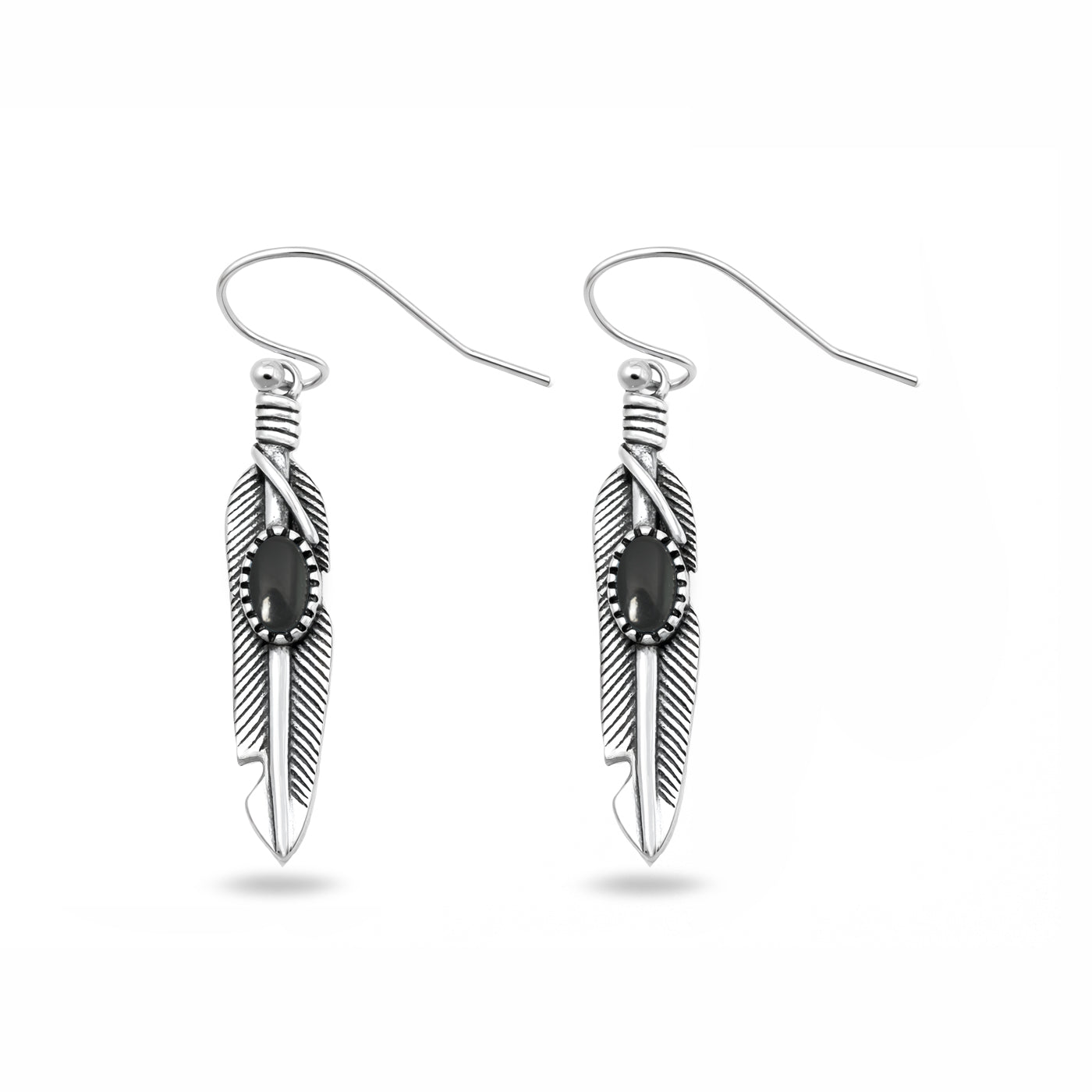 Silver Stone Earrings - Feather