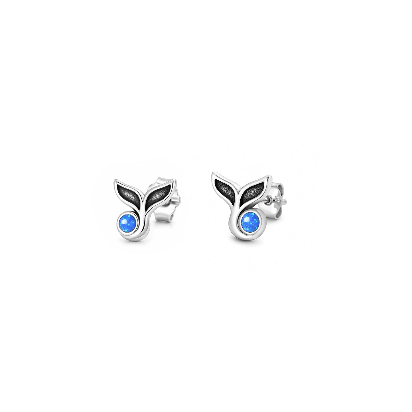 Silver Lab Opal Earrings - Whale Tail