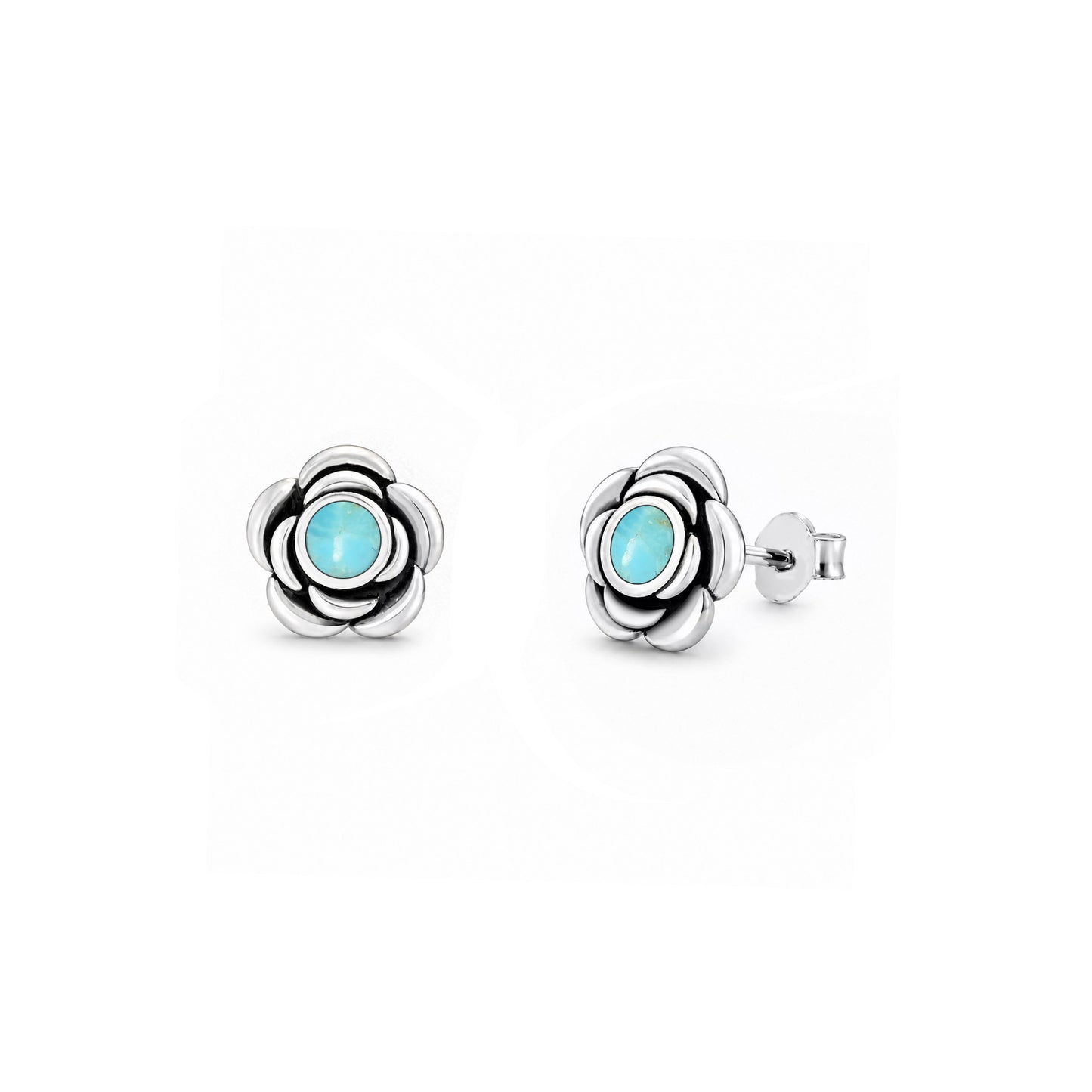 Silver Stone Earrings - Flower