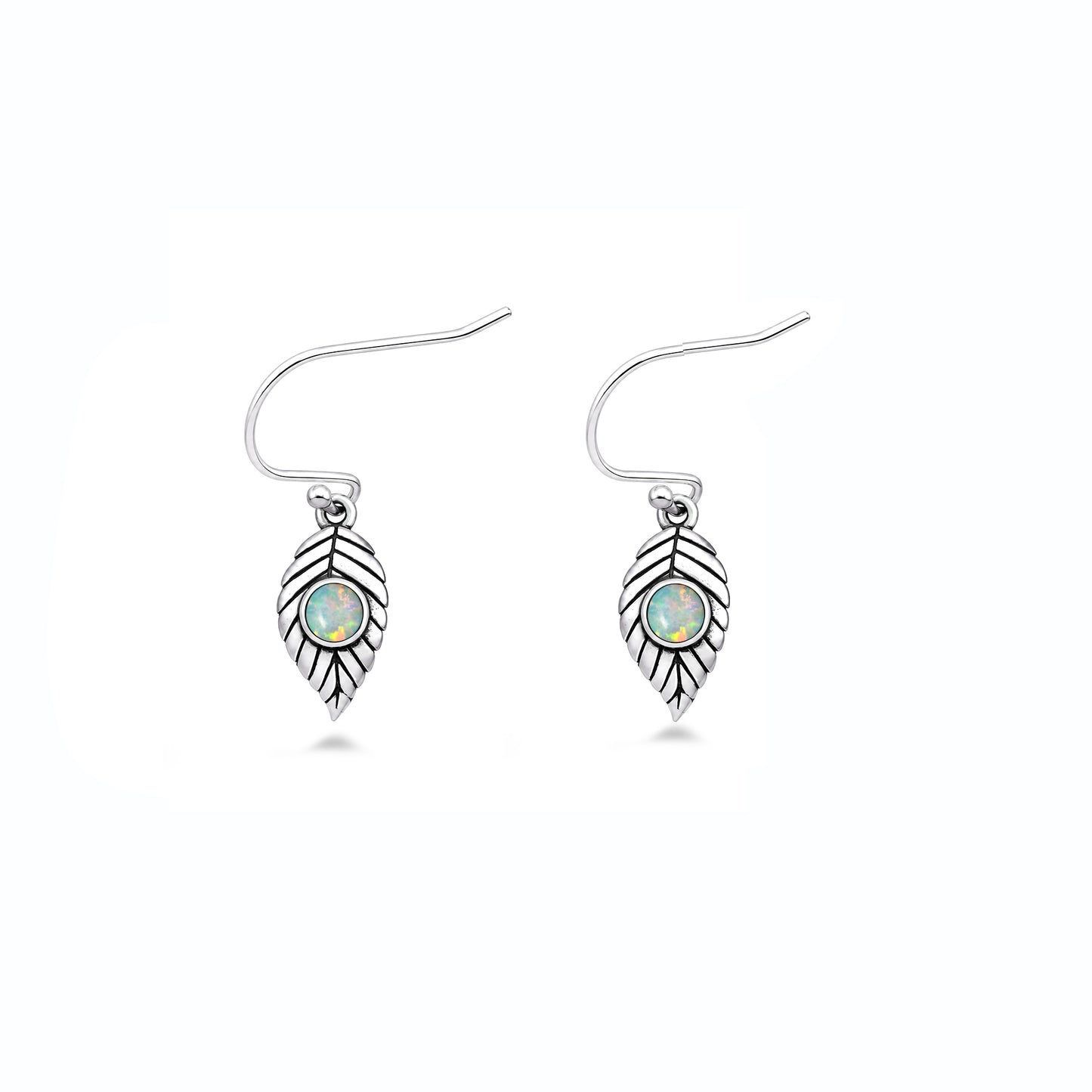 Silver Lab Opal Earrings - Leaf