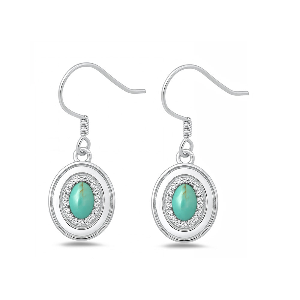 Silver Stone Earring - Oval Drop Hook