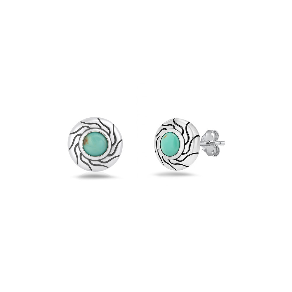 Silver Stone Earring - Swirl Sunburst