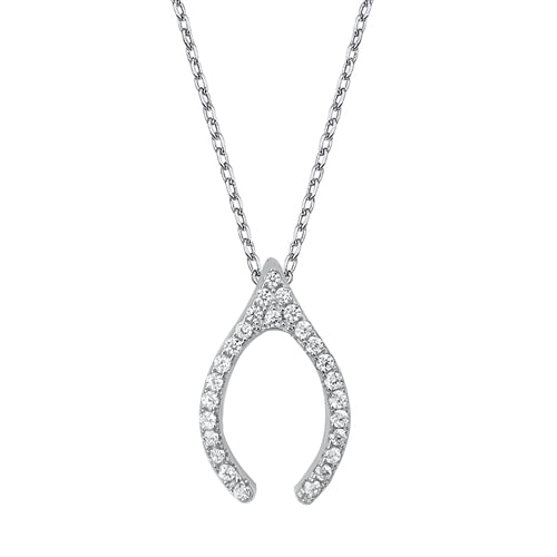 Silver CZ Necklace - Wishbone
